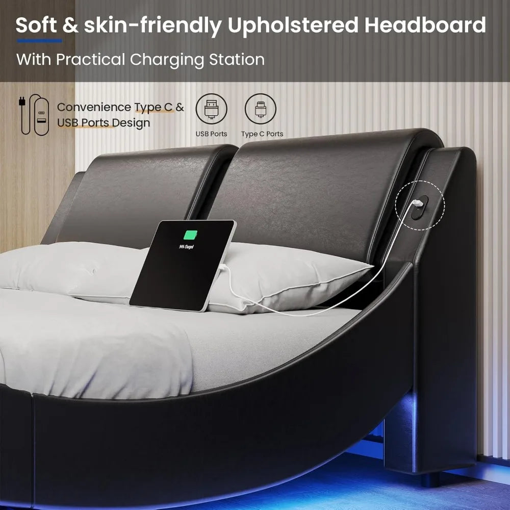Bed Frame with Led Lights and Charging Ports