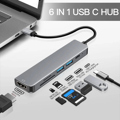 6 Ports USB C Hub to 4K HDMI-Compatible