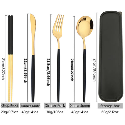 4pcs Black Silver Portable Cutlery Set