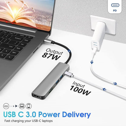 6 Ports USB C Hub to 4K HDMI-Compatible