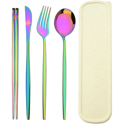 4pcs Black Silver Portable Cutlery Set