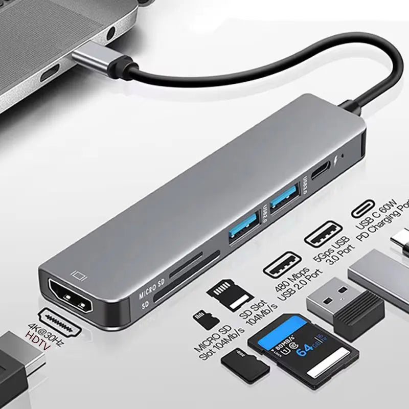 6 Ports USB C Hub to 4K HDMI-Compatible