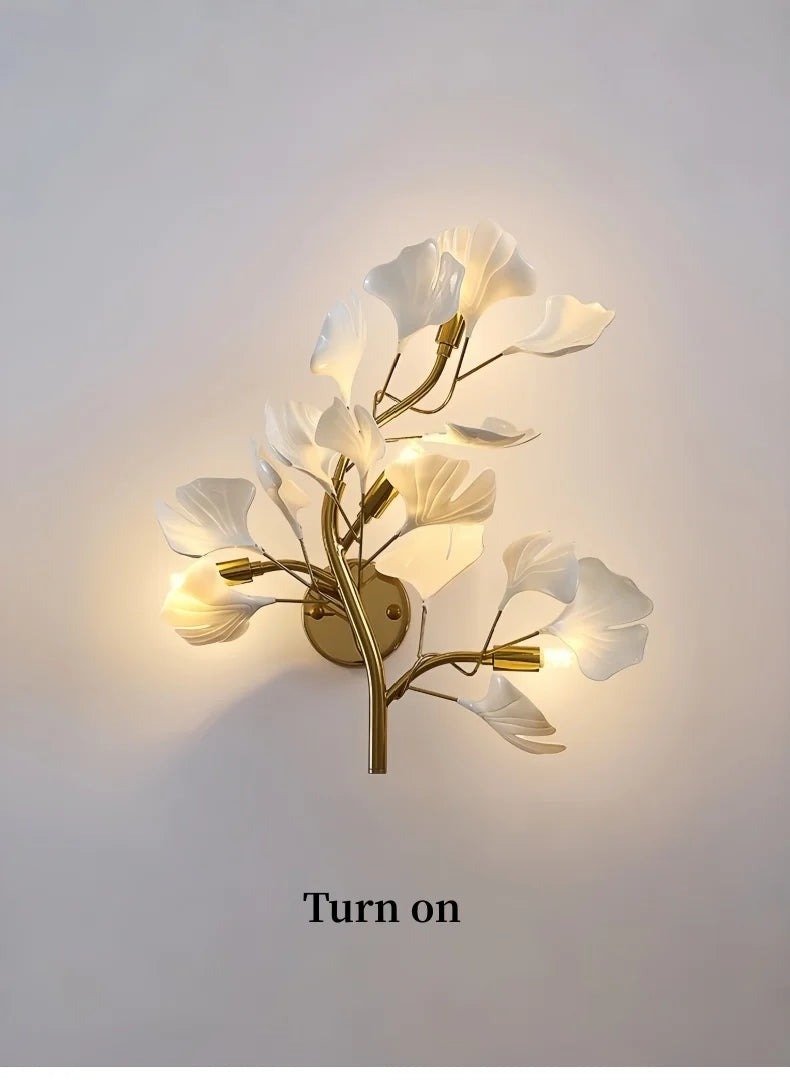 Luxury Gold Ginkgo Leaf Wall Sconce Modern LED
