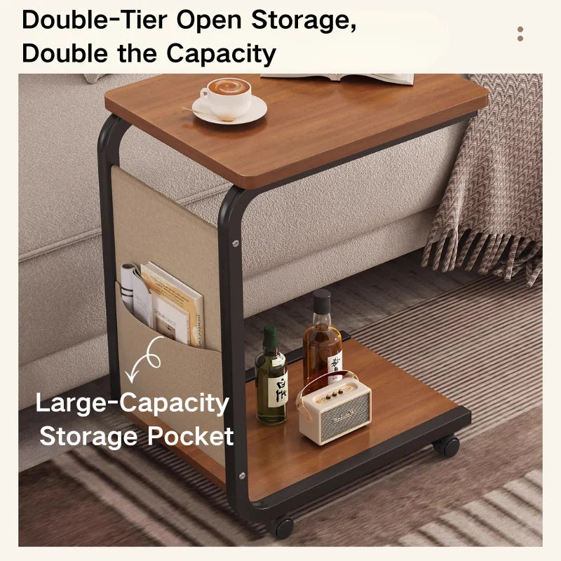 C Shaped Side Table 2-Tier Open Storage