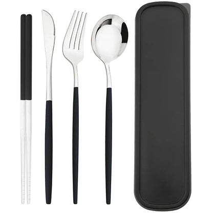 4pcs Black Silver Portable Cutlery Set