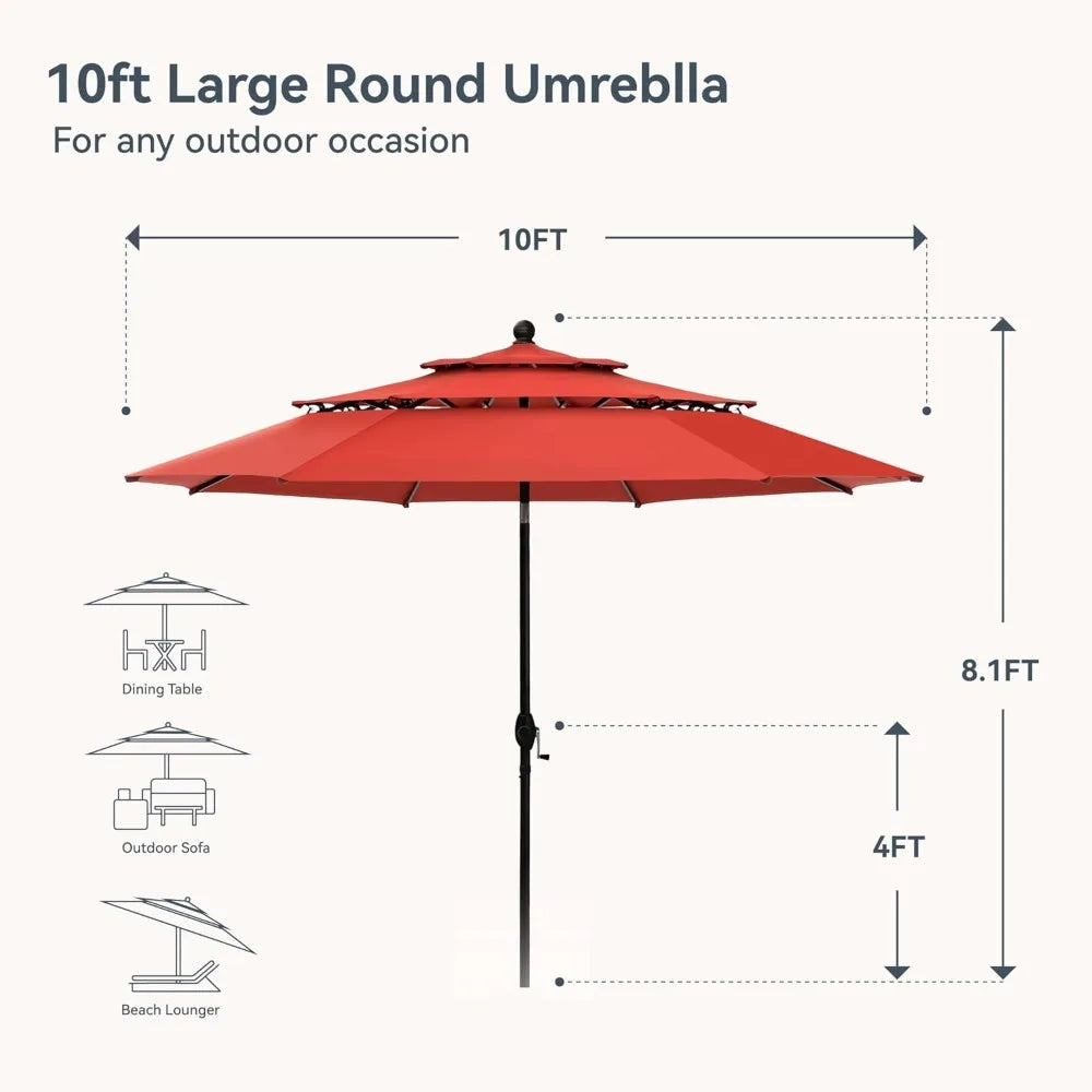 10ft Patio Umbrella Outdoor 3 Tier Vented