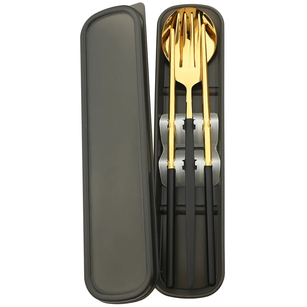 4pcs Black Silver Portable Cutlery Set