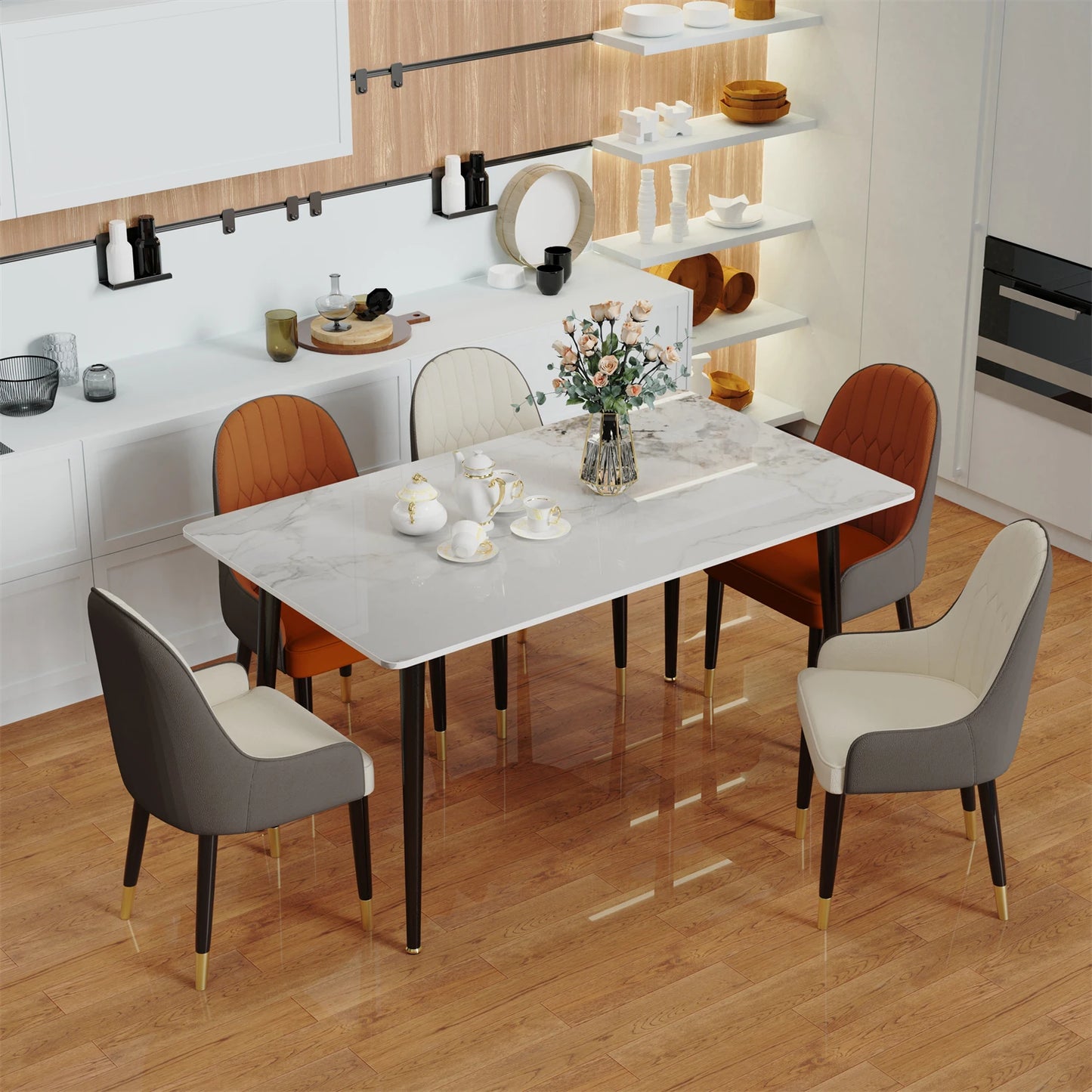 High Gloss 4-6 Seat Rectangular Marble Dining Table