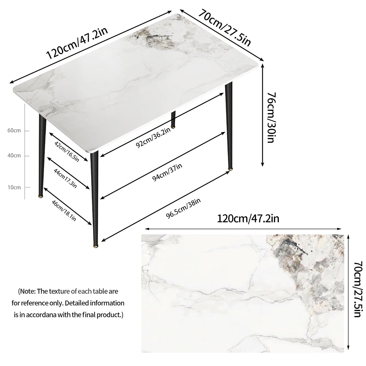 High Gloss 4-6 Seat Rectangular Marble Dining Table