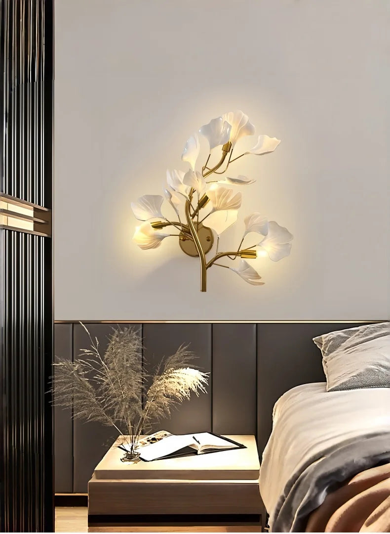 Luxury Gold Ginkgo Leaf Wall Sconce Modern LED