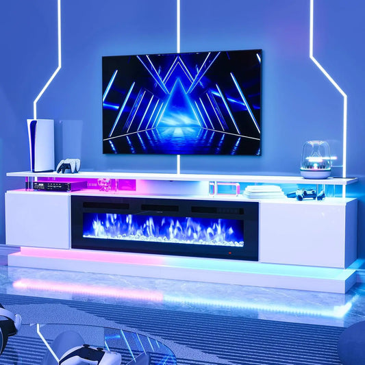 90" Modern Fireplace TV Stand Console Storage