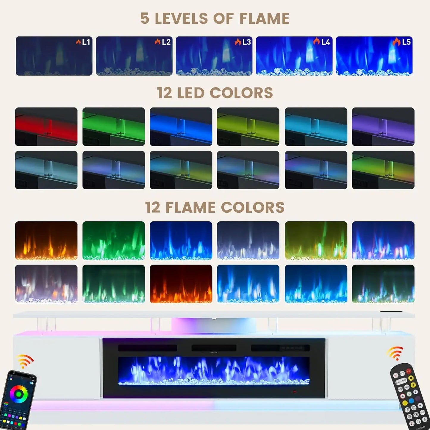 90" Modern Fireplace TV Stand Console Storage