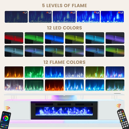 90" Modern Fireplace TV Stand Console Storage