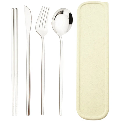 4pcs Black Silver Portable Cutlery Set