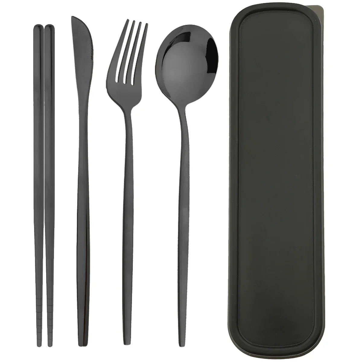 4pcs Black Silver Portable Cutlery Set
