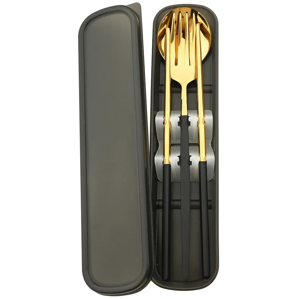 4pcs Black Silver Portable Cutlery Set