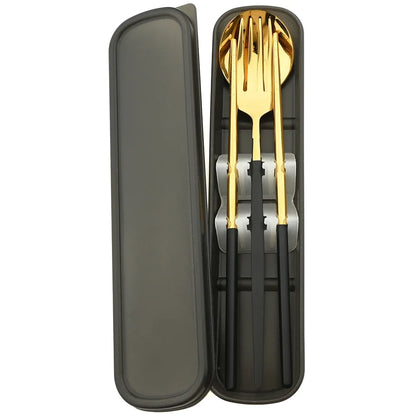4pcs Black Silver Portable Cutlery Set