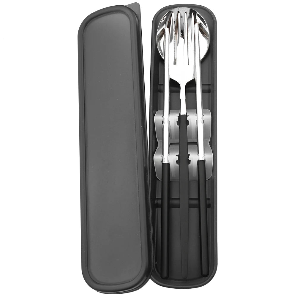4pcs Black Silver Portable Cutlery Set