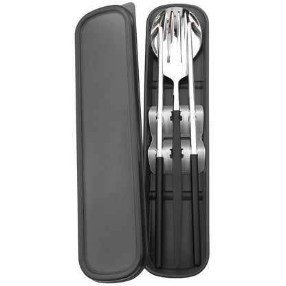 4pcs Black Silver Portable Cutlery Set