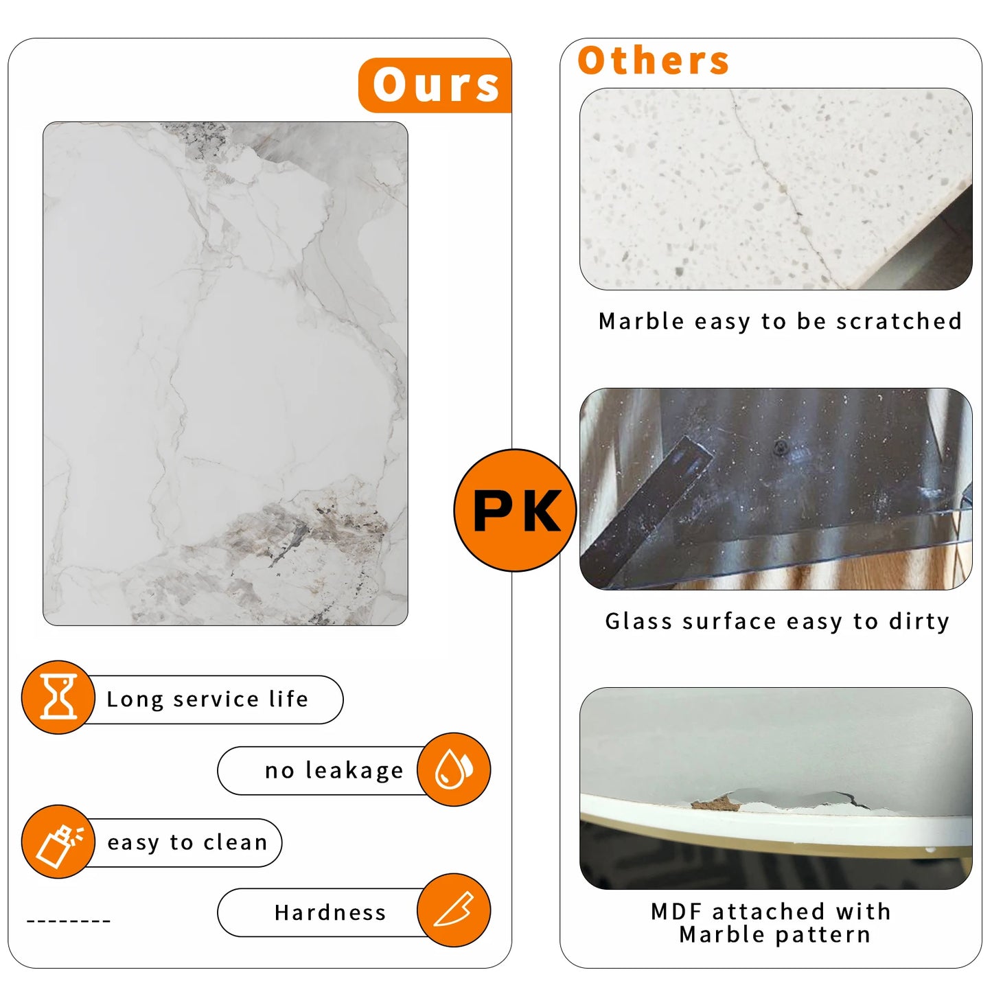 High Gloss 4-6 Seat Rectangular Marble Dining Table