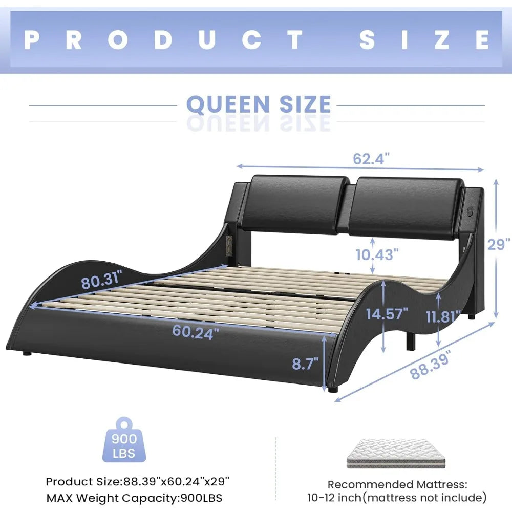 Bed Frame with Led Lights and Charging Ports
