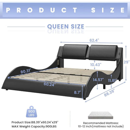 Bed Frame with Led Lights and Charging Ports