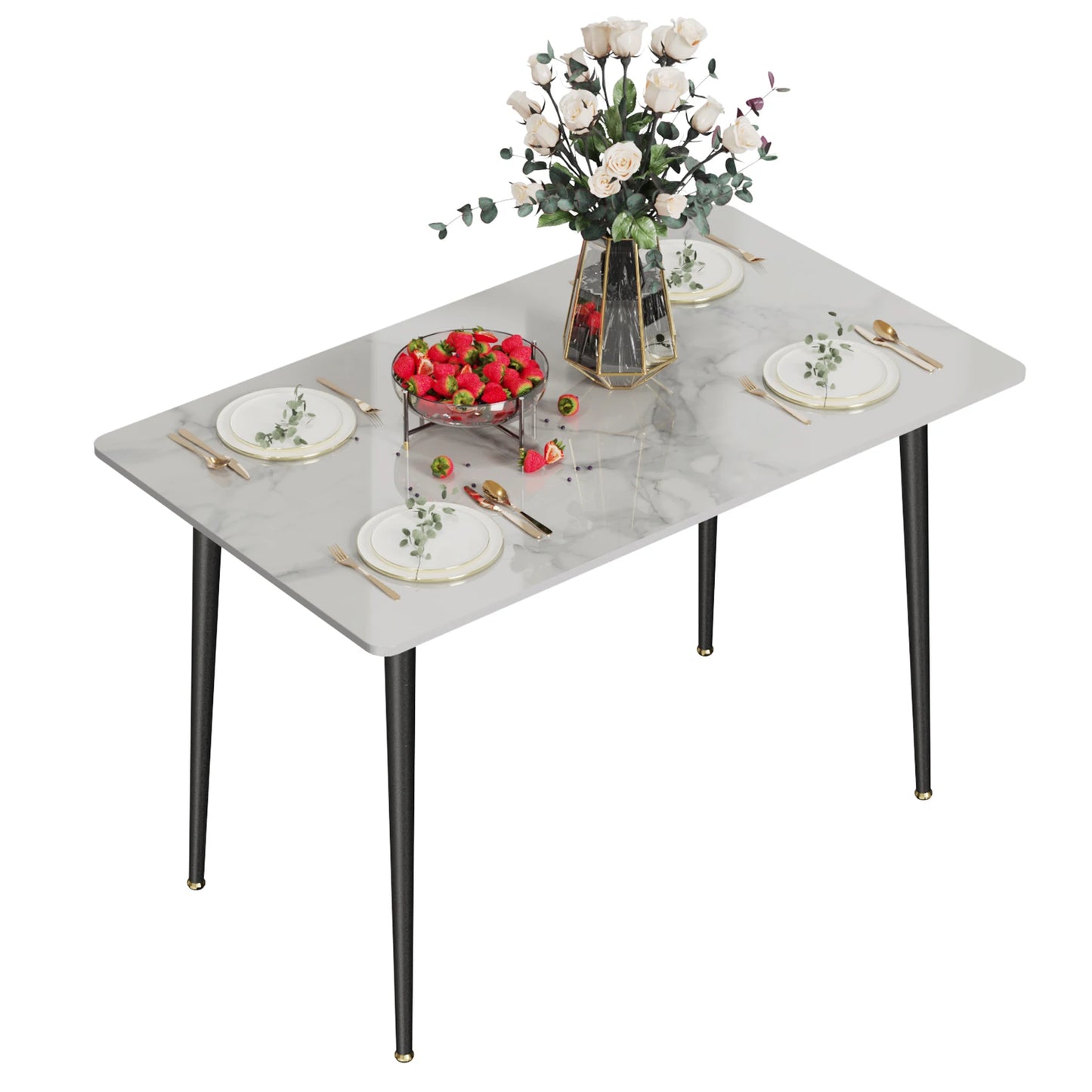 High Gloss 4-6 Seat Rectangular Marble Dining Table