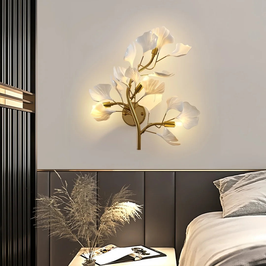 Luxury Gold Ginkgo Leaf Wall Sconce Modern LED