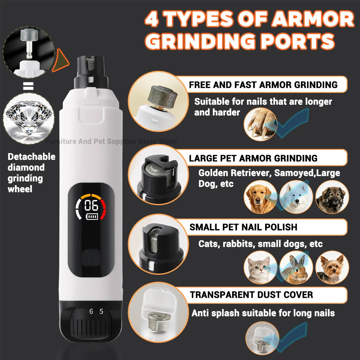 Electric pet nail polisher 6-speed