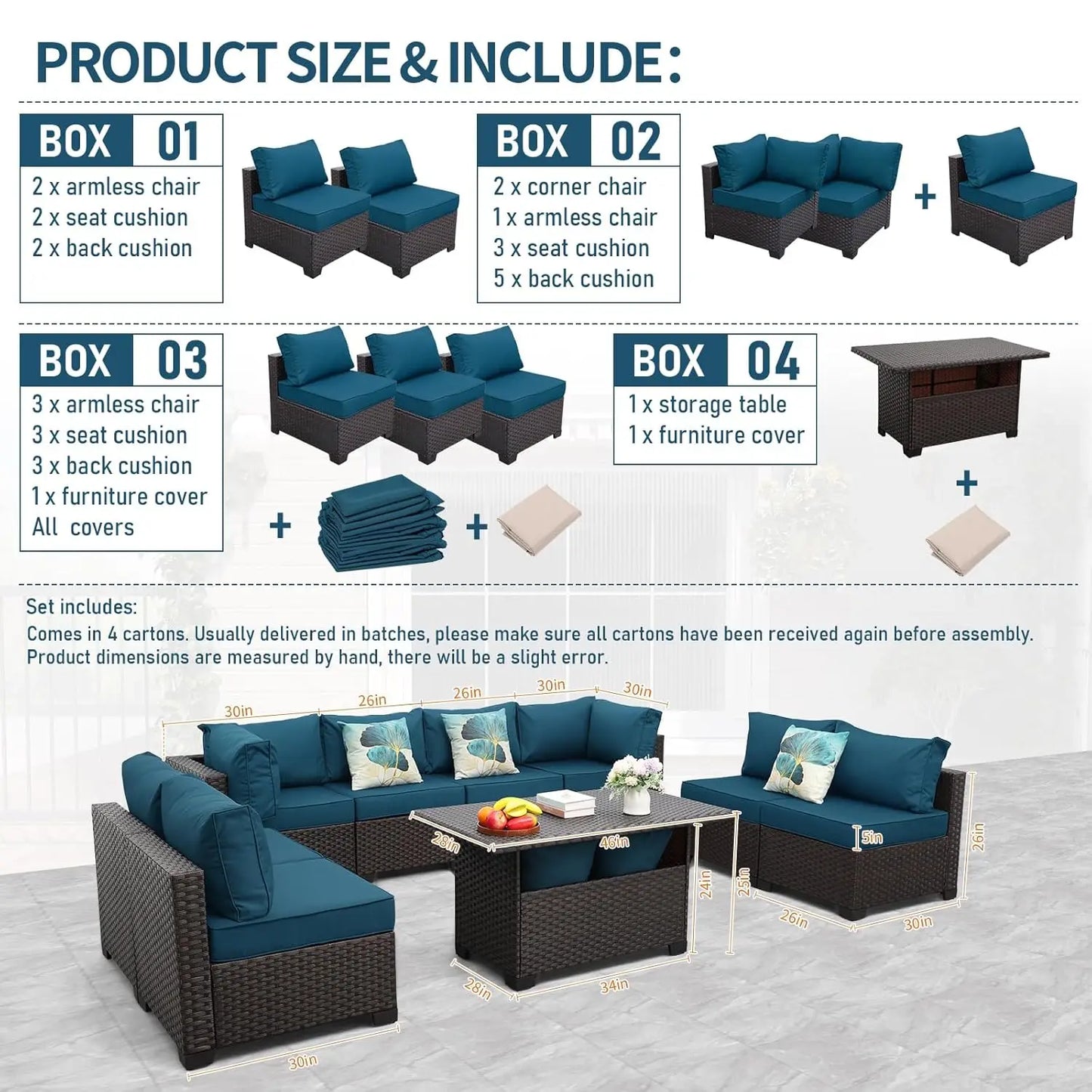 9 Pieces Wicker Patio Furniture Set Outdoor
