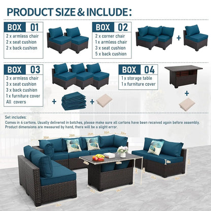9 Pieces Wicker Patio Furniture Set Outdoor