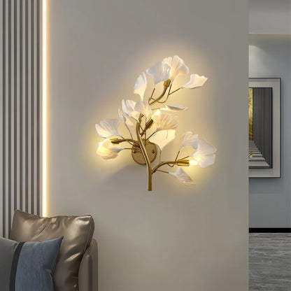 Luxury Gold Ginkgo Leaf Wall Sconce Modern LED