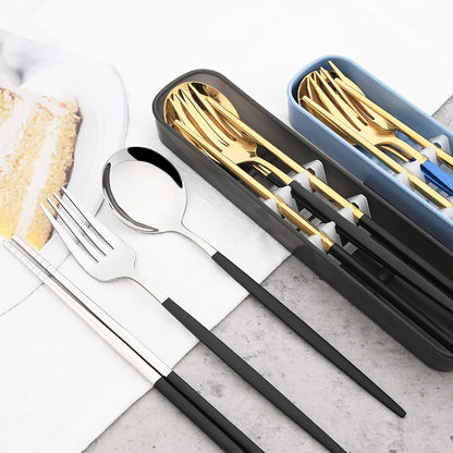 4pcs Black Silver Portable Cutlery Set