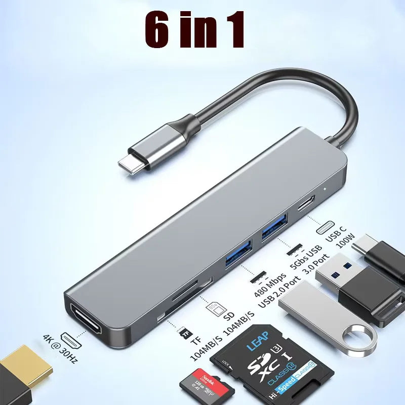 6 Ports USB C Hub to 4K HDMI-Compatible