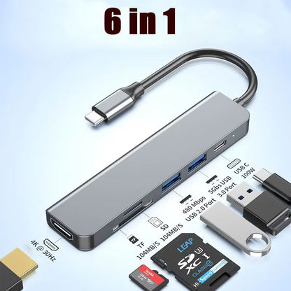 6 Ports USB C Hub to 4K HDMI-Compatible
