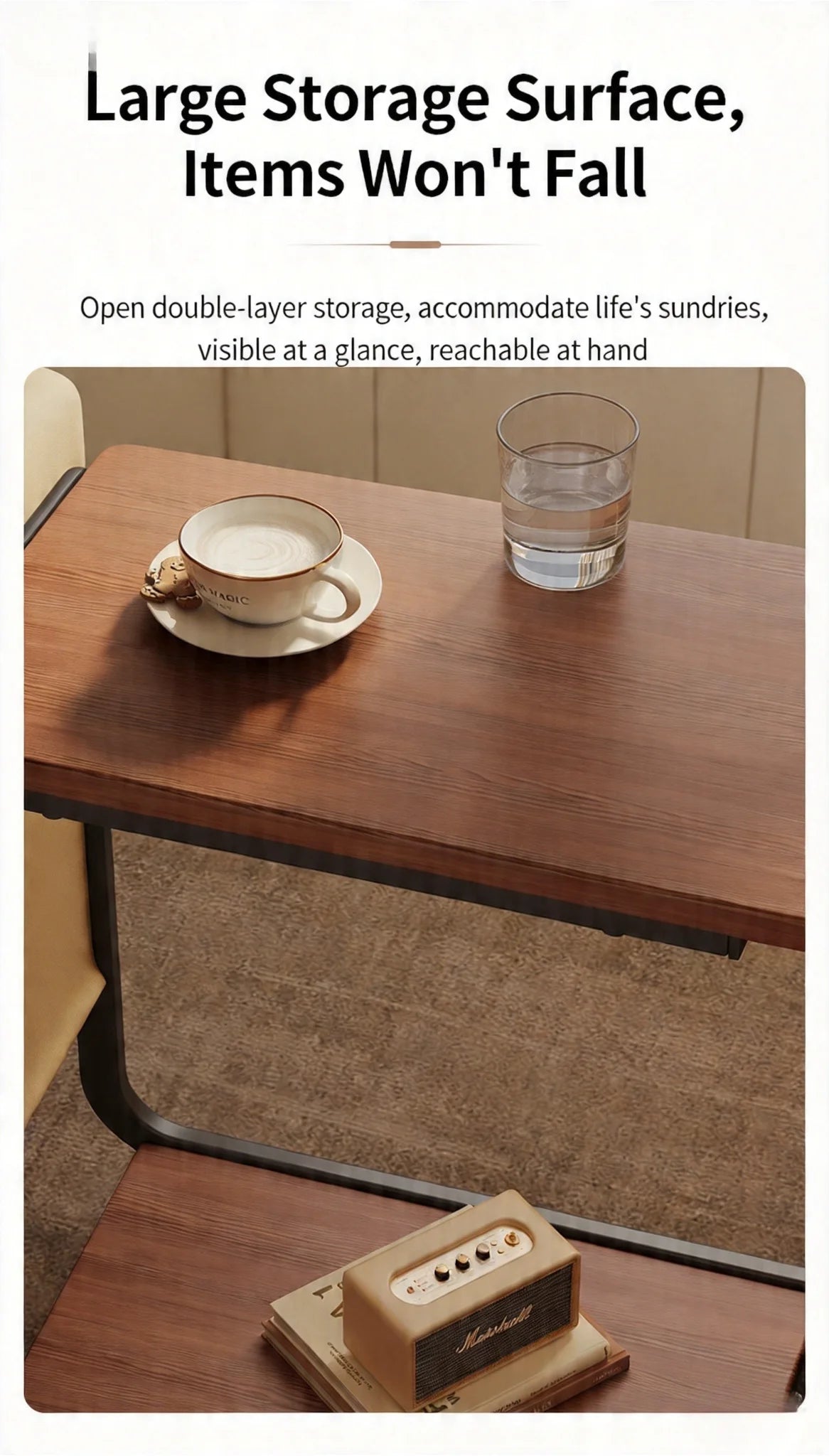C Shaped Side Table 2-Tier Open Storage