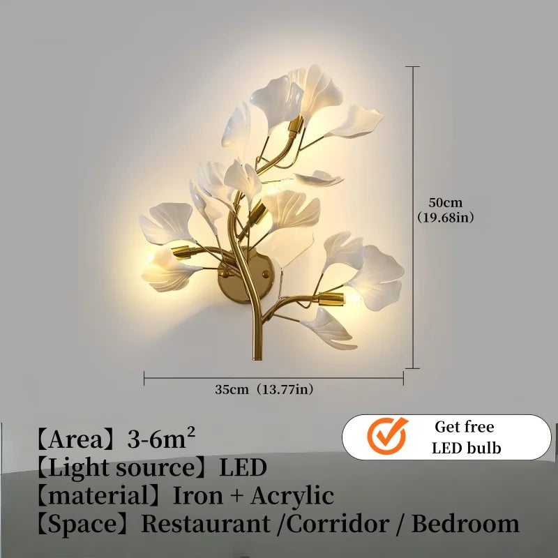 Luxury Gold Ginkgo Leaf Wall Sconce Modern LED