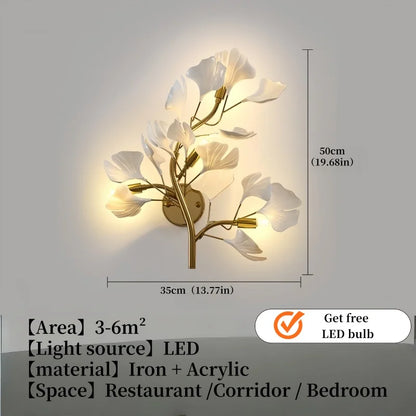 Luxury Gold Ginkgo Leaf Wall Sconce Modern LED