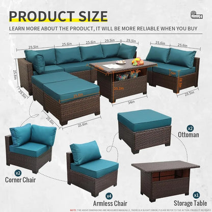 9 Pieces Wicker Patio Furniture Set Outdoor