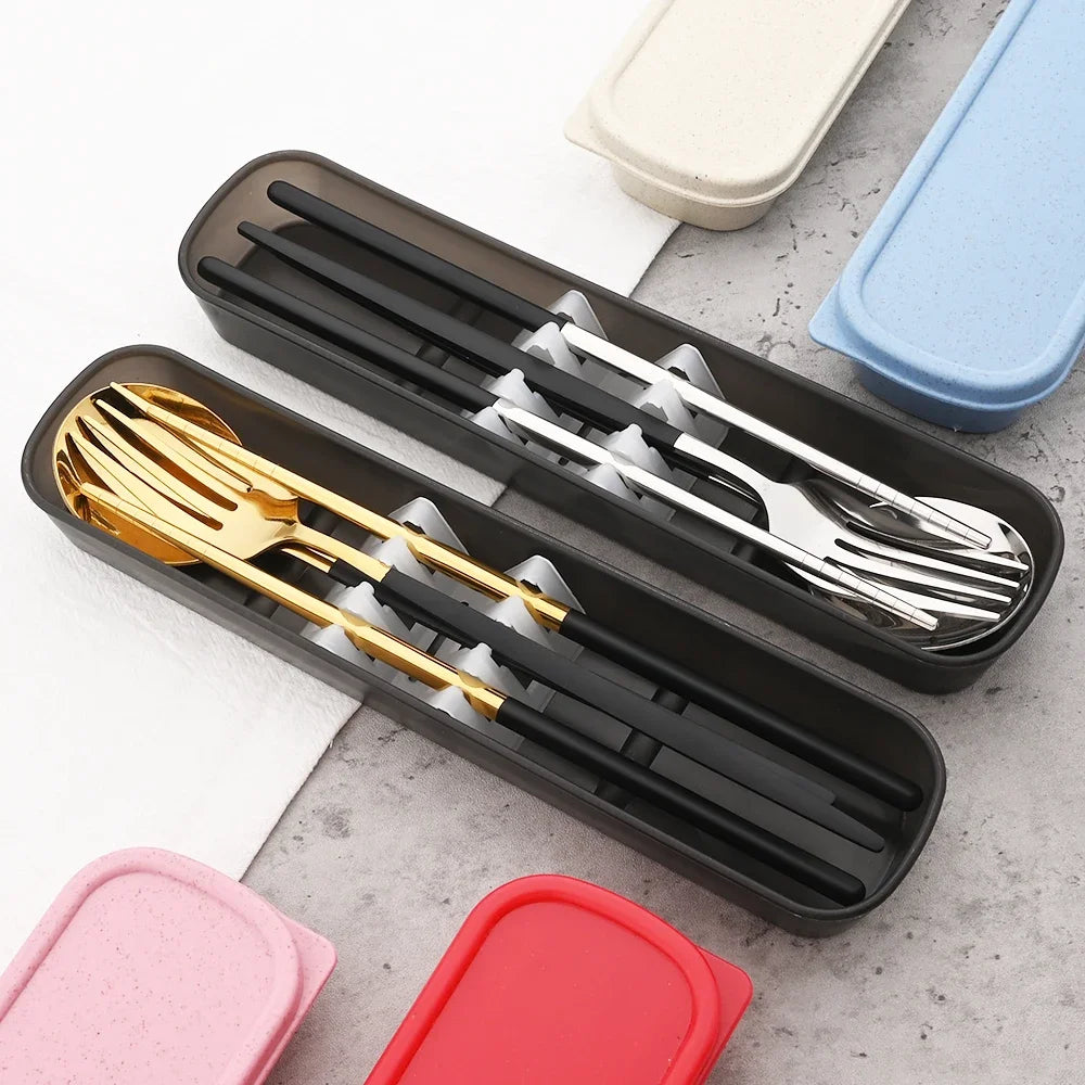 4pcs Black Silver Portable Cutlery Set