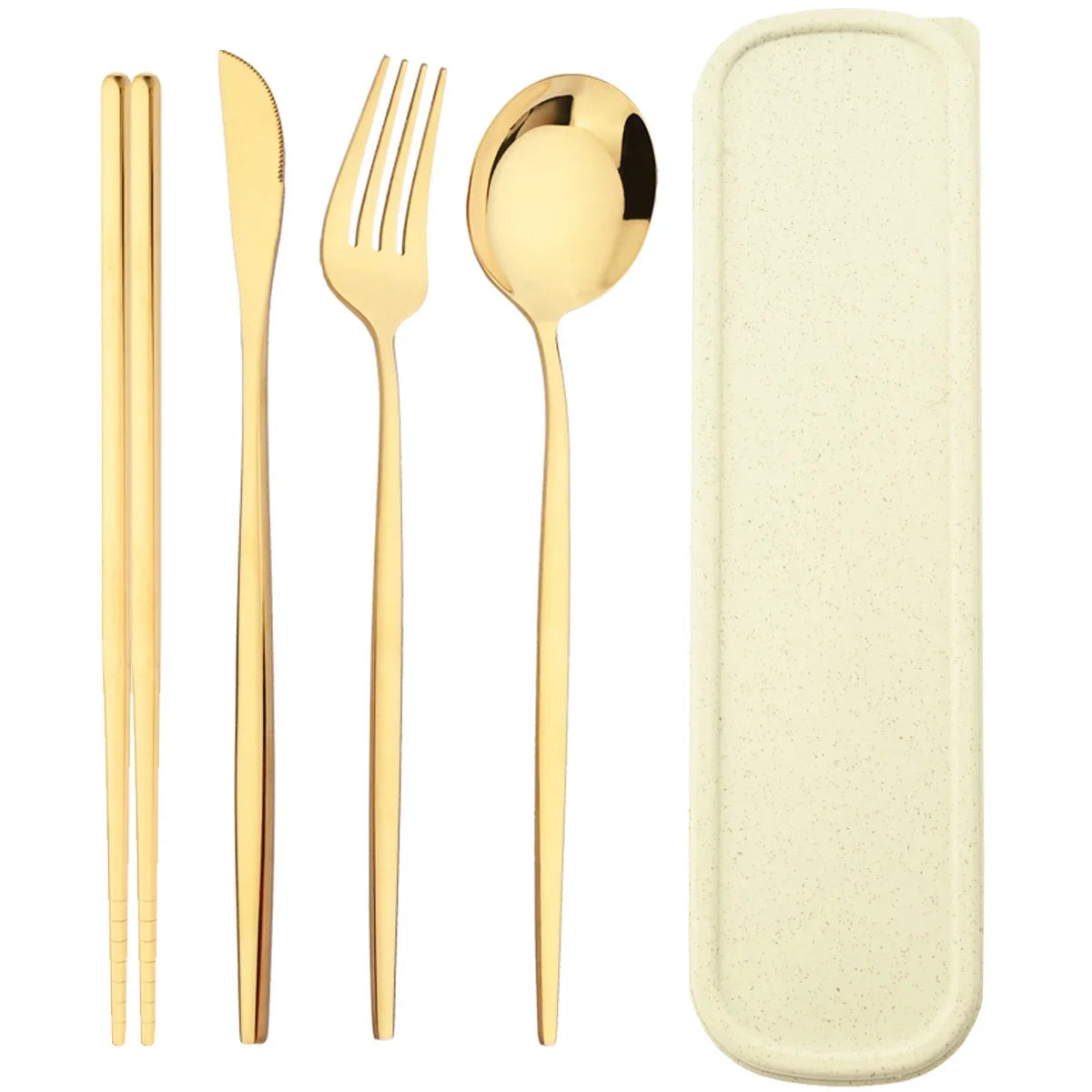 4pcs Black Silver Portable Cutlery Set