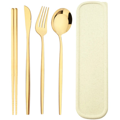 4pcs Black Silver Portable Cutlery Set