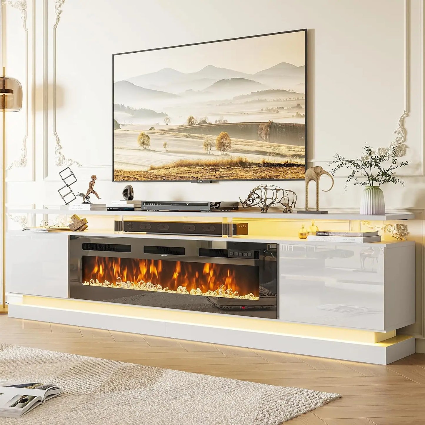 90" Modern Fireplace TV Stand Console Storage