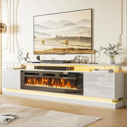 90" Modern Fireplace TV Stand Console Storage