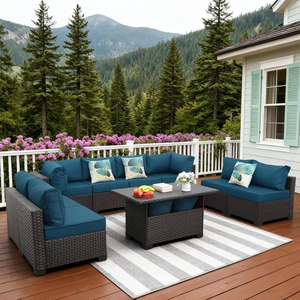9 Pieces Wicker Patio Furniture Set Outdoor