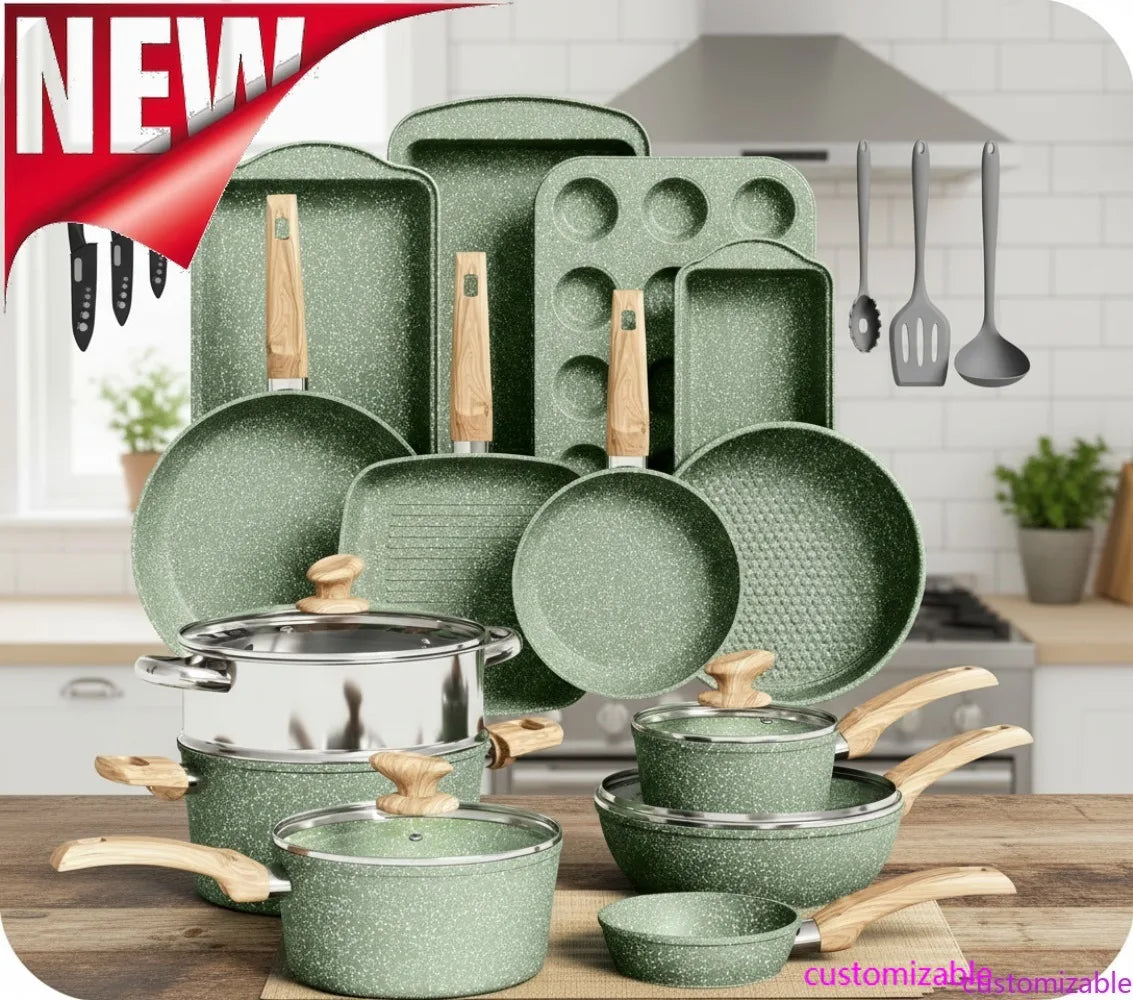 30-Piece Non-Stick Granite Cookware Set