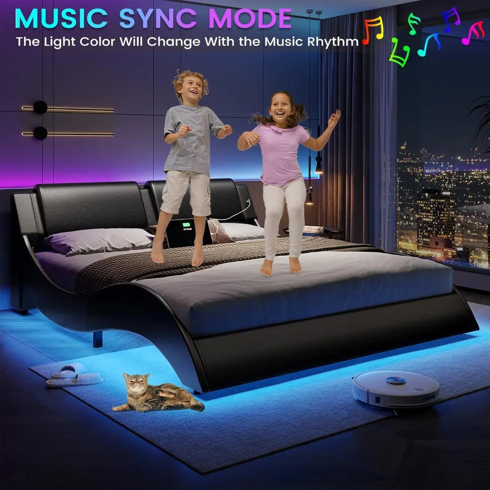 Bed Frame with Led Lights and Charging Ports