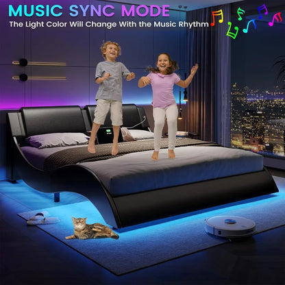 Bed Frame with Led Lights and Charging Ports