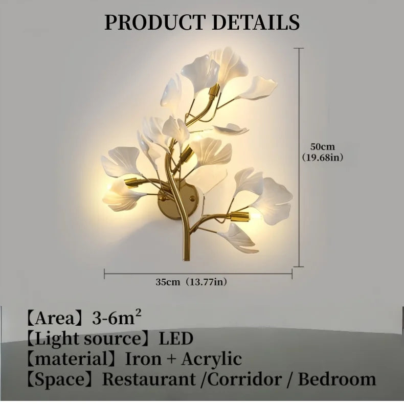 Luxury Gold Ginkgo Leaf Wall Sconce Modern LED