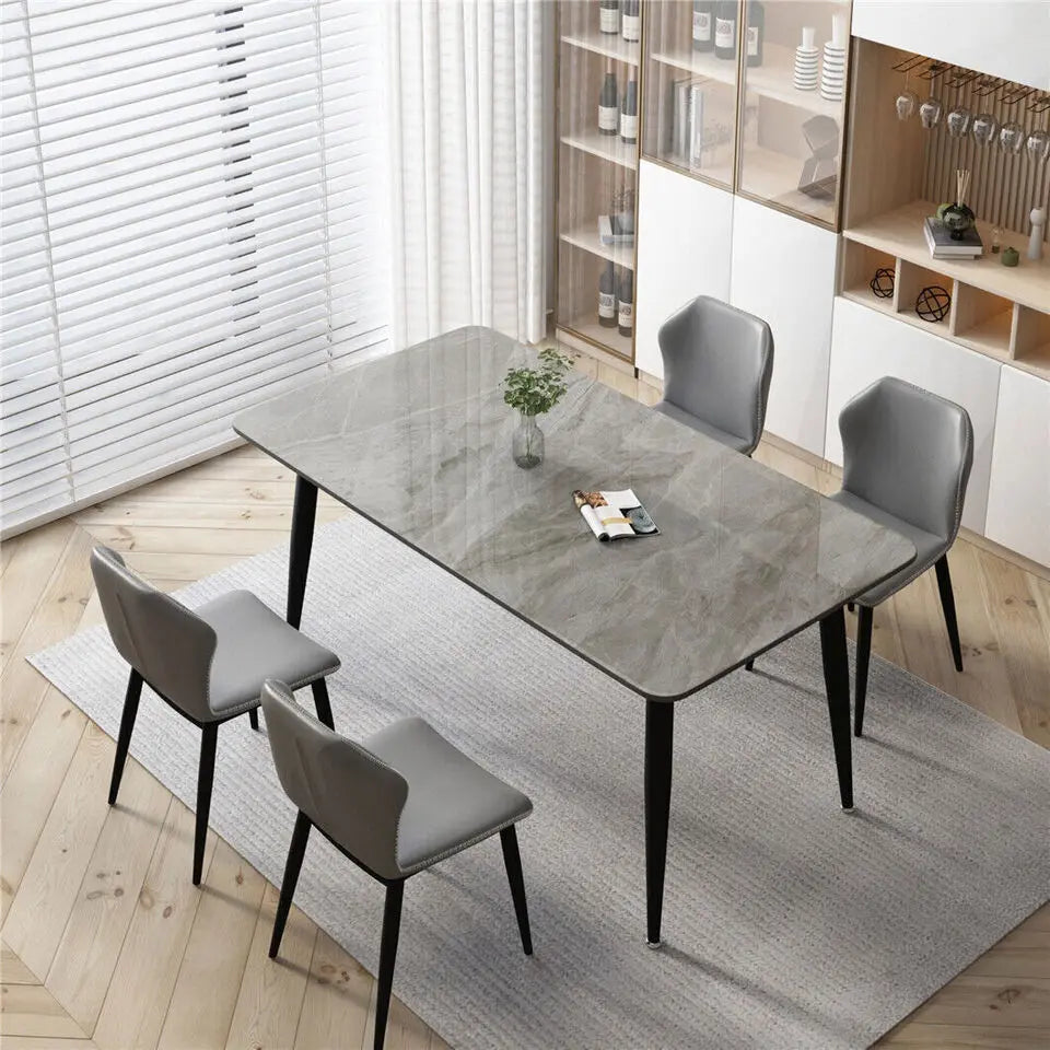 High Gloss 4-6 Seat Rectangular Marble Dining Table